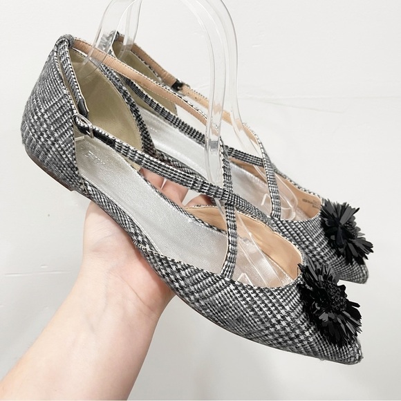 J. Crew Sadie Criss-cross Plaid Sandal Beaded Flower Pointed Toe Women’s 9 - Picture 3 of 11